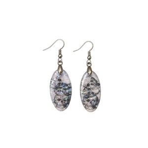 Handmade Skull Resin Earrings Clear Holographic Glitter Goth Halloween OOAK